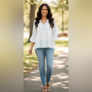 Zac & Rachel White Blouse with Sheer Sleeves bohemian style Romantic Flowy